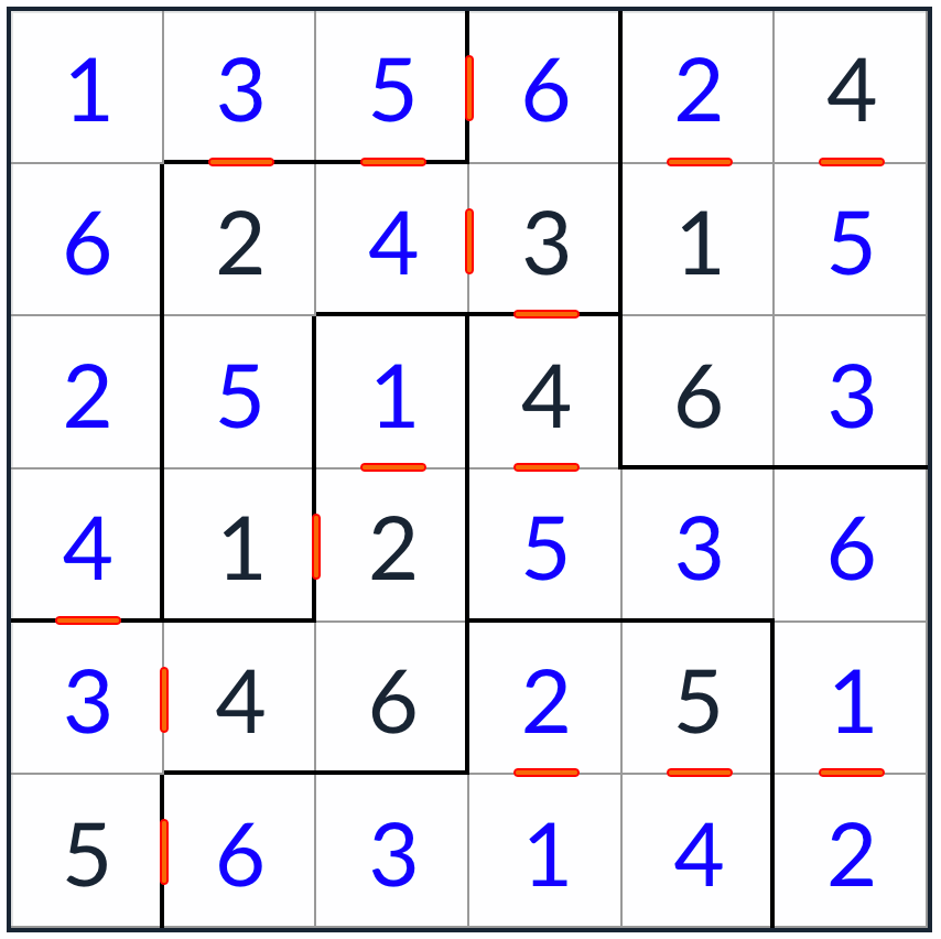 solución de sudoku 6x6 consecutiva irregular