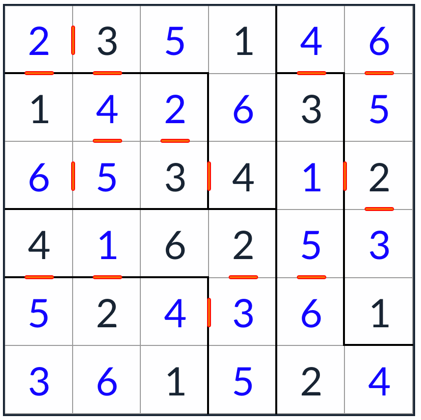 anti-rey irregular consecutivo Sudoku 6x6 solución