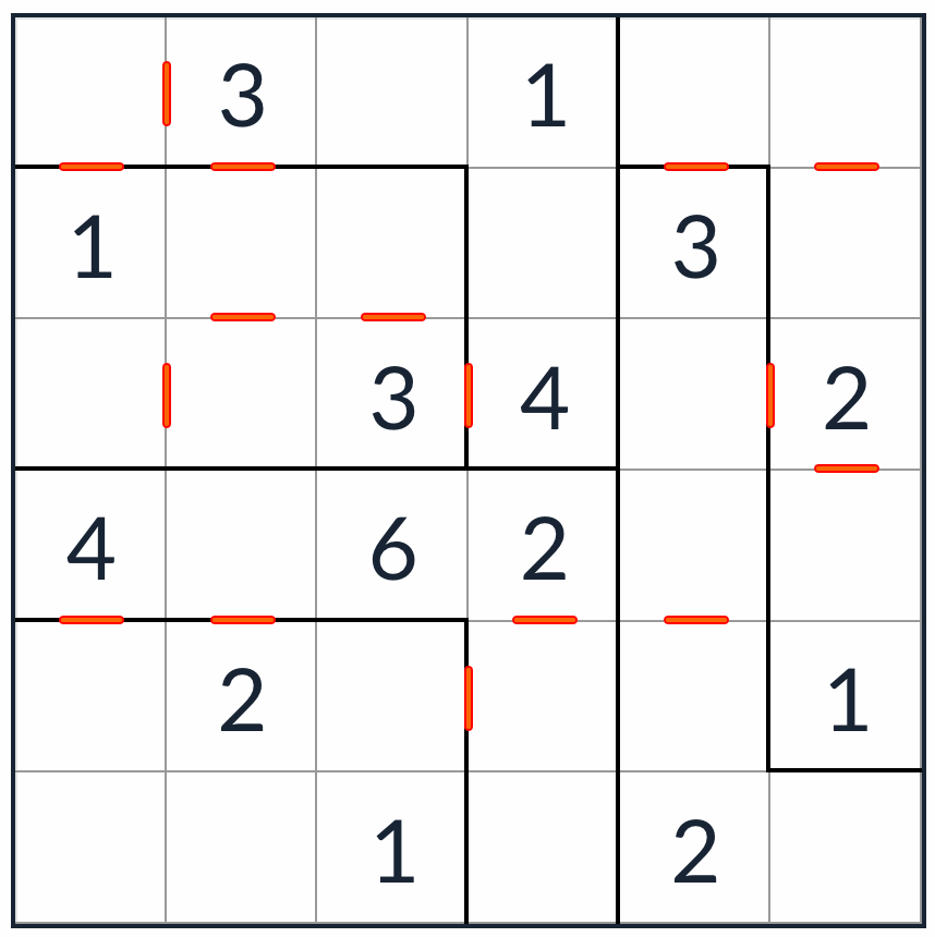 anti-rey irregular consecutivo sudoku 6x6 rompecabezas