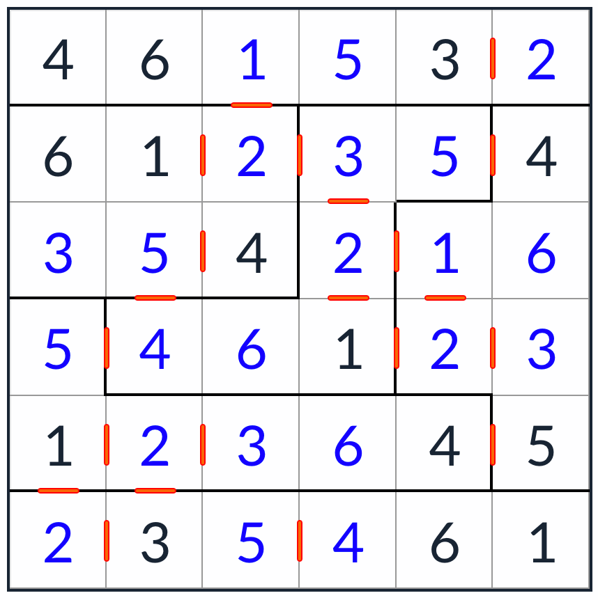 anti-nudito irregular consecutivo sudoku 6x6 solución
