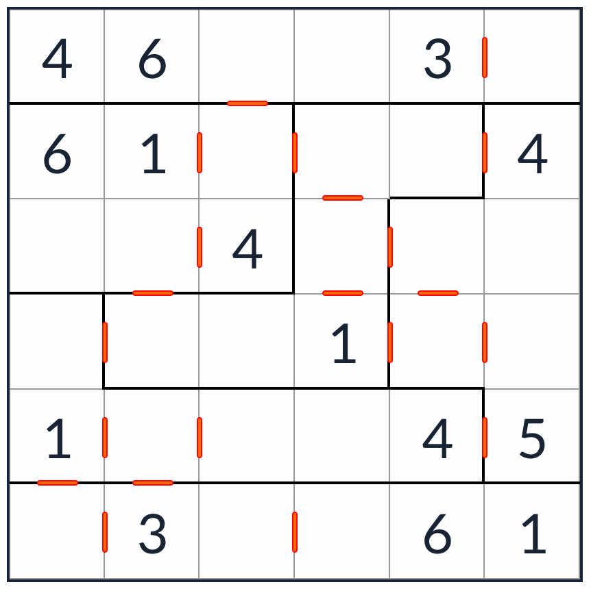 anti-nudoso irregular sudoku 6x6 rompecabezas