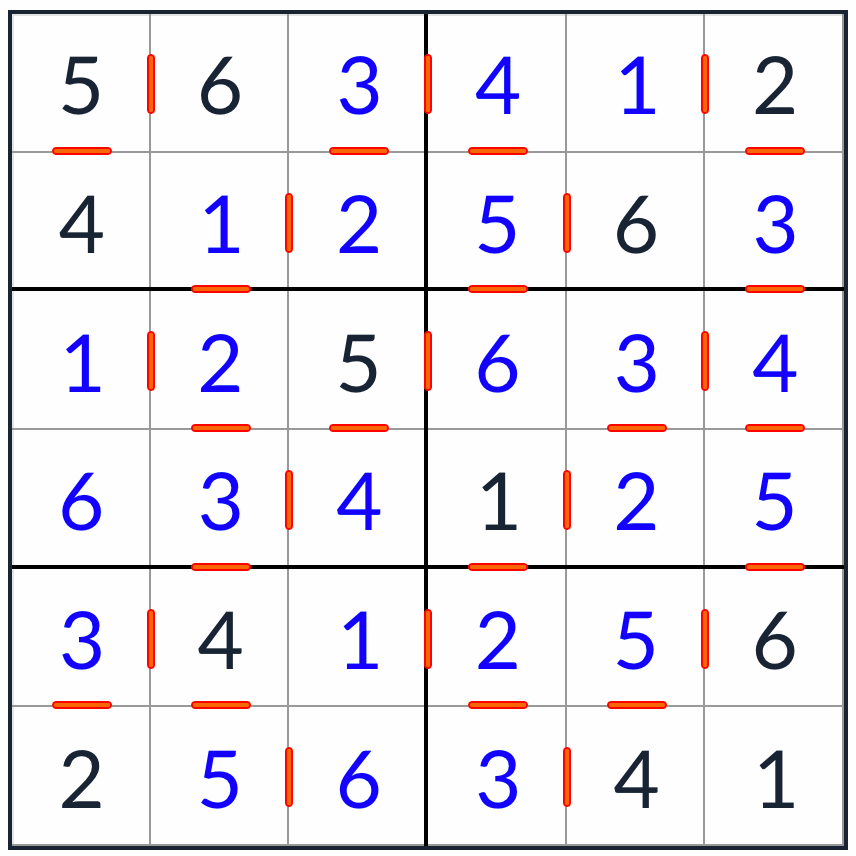 anti-nudoso solución sudoku 6x6