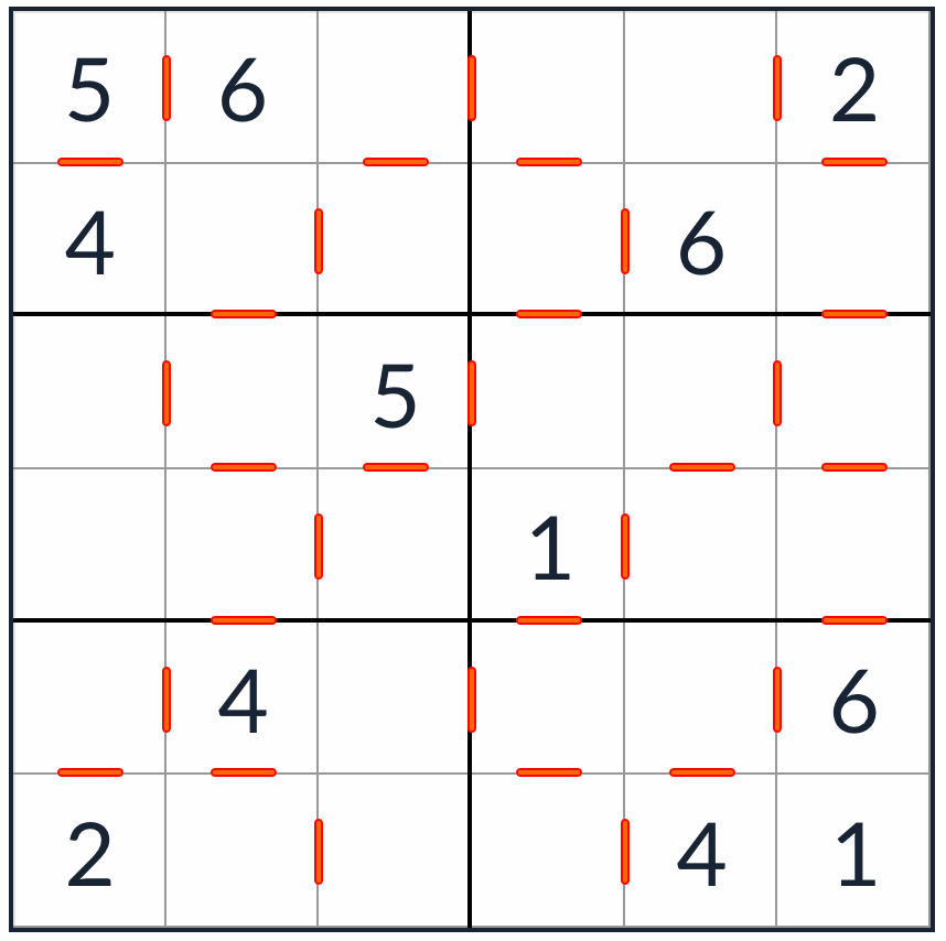 anti-nudoso sudoku 6x6 rompecabezas