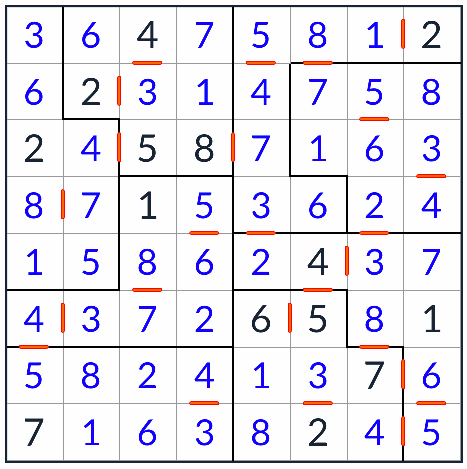 solución irregular consecutiva de sudoku 8x8