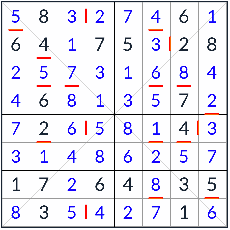 solución diagonal consecutiva de sudoku 8x8