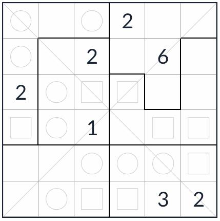 Diagonal Irregonal Even-Odd Sudoku 6x6