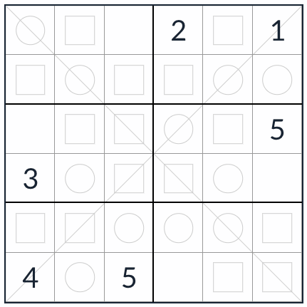 Diagonal par-odd sudoku 6x6
