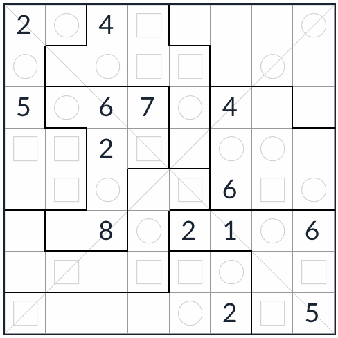 Diagonal irregular Even-Odd Sudoku 8x8