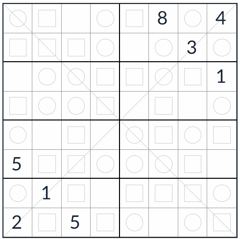 Anti-rey diagonal par-odd sudoku 8x8