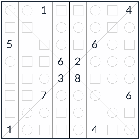 Diagonal par-odd sudoku 8x8