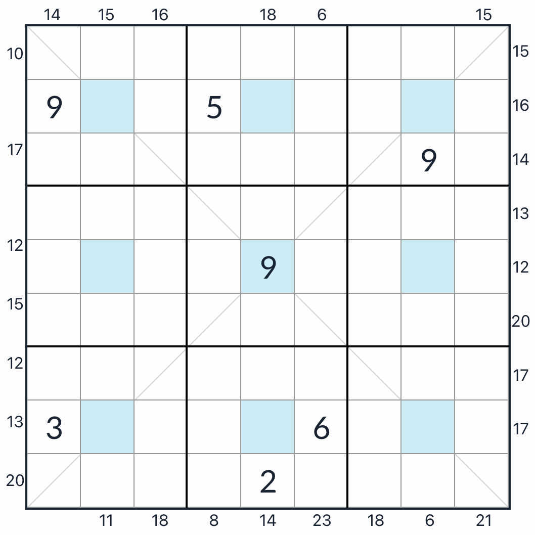 Marco de punto de centro diagonal sudoku