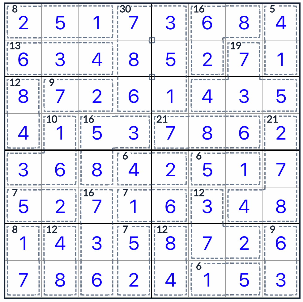 anti-king-knight killer sudoku 8x8 solución