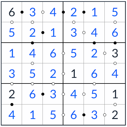 anti-rey kropki sudoku 6x6 solución
