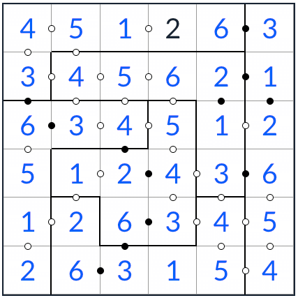 anti-nudoso kropki sudoku 6x6 solución