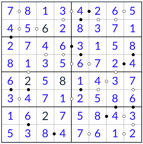 kropki sudoku solución