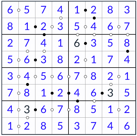 anti-rey kropki sudoku 8x8 solución