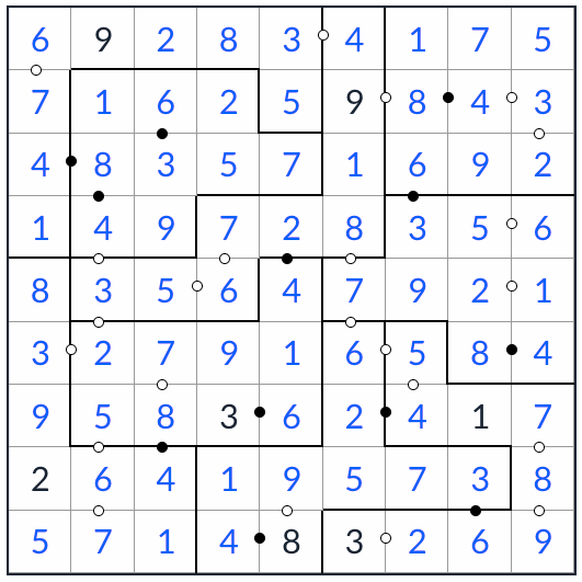 solución irregular kropki sudoku