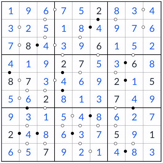 anti-rey kropki sudoku solución