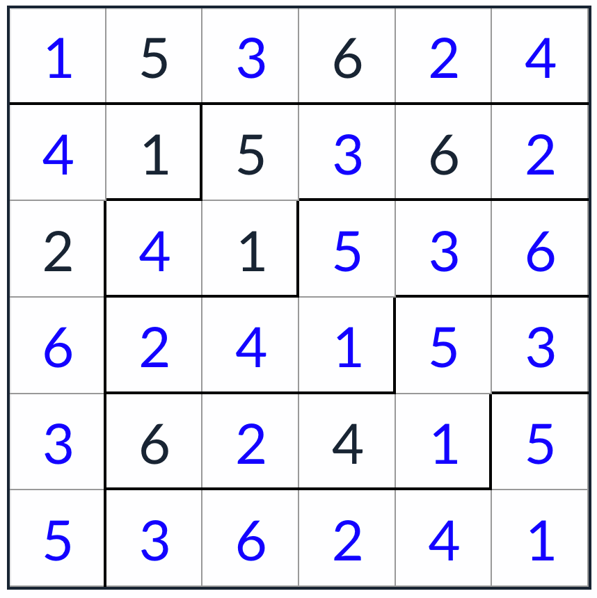 *solución irregular no consecutiva de sudoku 6x6