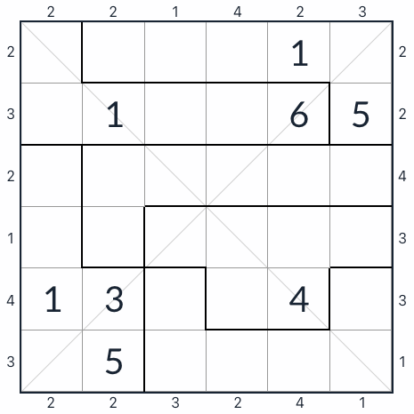 Rascacielos diagonal irregular sudoku 6x6
