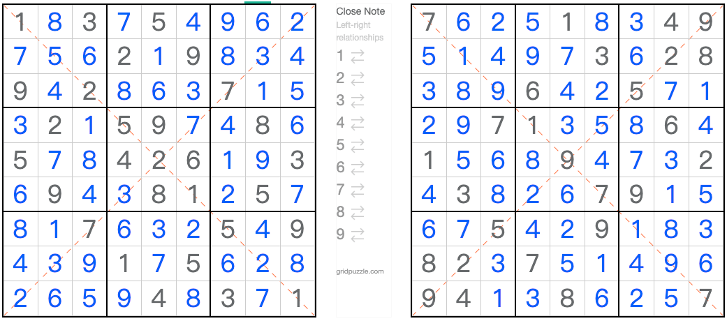 twin correspondiente solución anti-diagonal sudoku