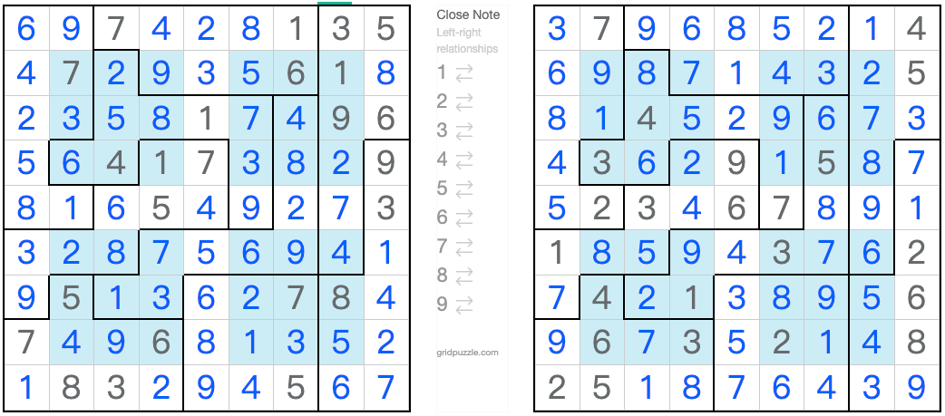 twin correspondiente solución de jigsaw hyper sudoku