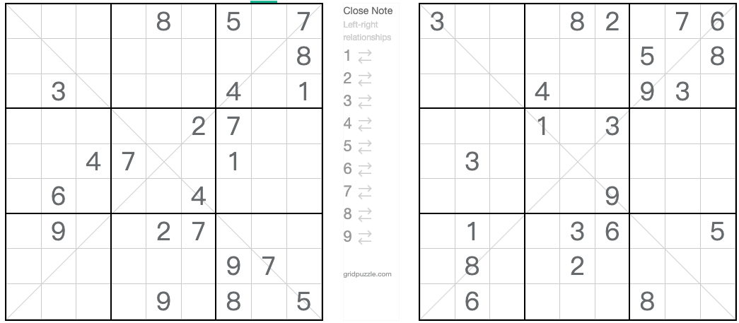 Twin Correspondiente Sudoku anti-rey de diagonal correspondiente
