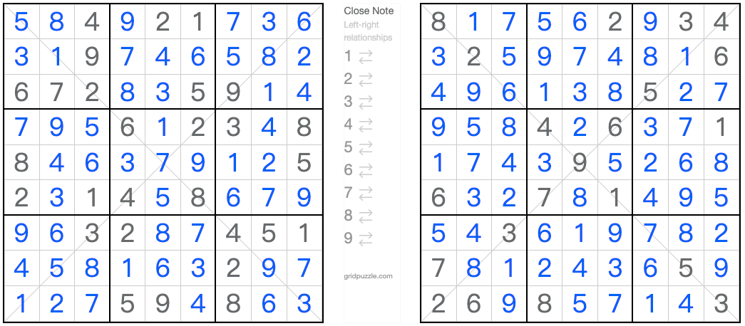 Twin Correspondiente solución de sudoku diagonal